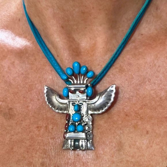 native American sterling Silver and Turquoise Kachina pendant - Picture 6 of 10